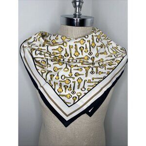 New Chico's Scarf Black White Gold Skelton Key Square Neck 27 x 27